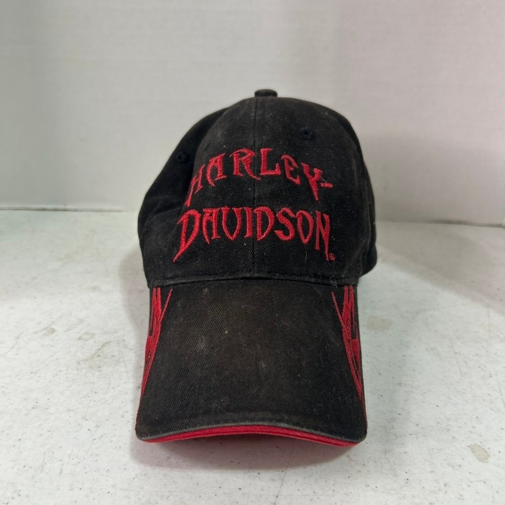 Harley Davidson Baseball Cap Hat‎ Black Red Embroidered Flame Adjustable